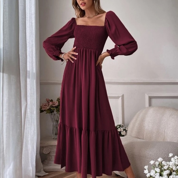 Boho brown shirted ruffle hem flounce sleeve maxi dress - Picture 13 of 14